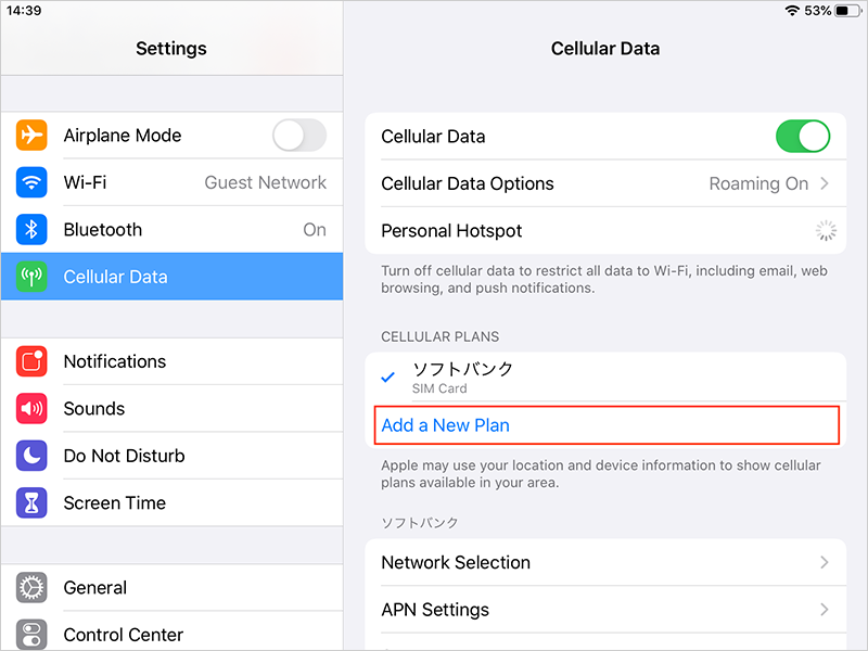 Cellular data setting 