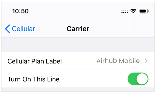 Turn on Airhub eSIM