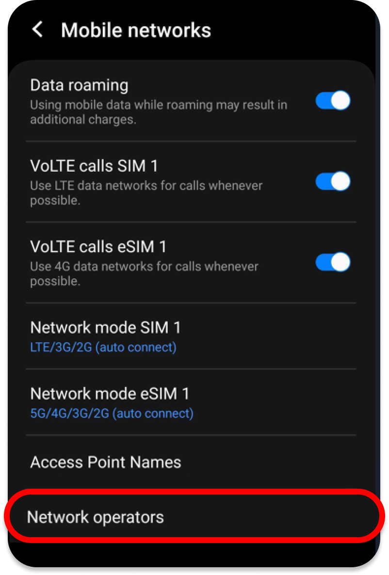 Step 4: Tap Network operators